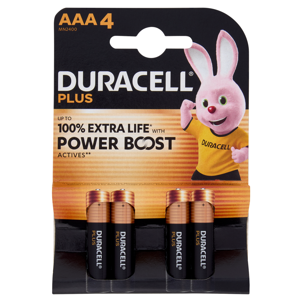 Duracell Plus AAA 4 Mini Stilo / Micro Alcalina 1.5V MN2400 4 pz
