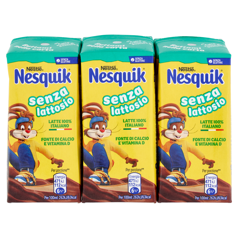NESQUIK Pronto da Bere Senza Lattosio Latte e Cacao 3 Brick da 180ml