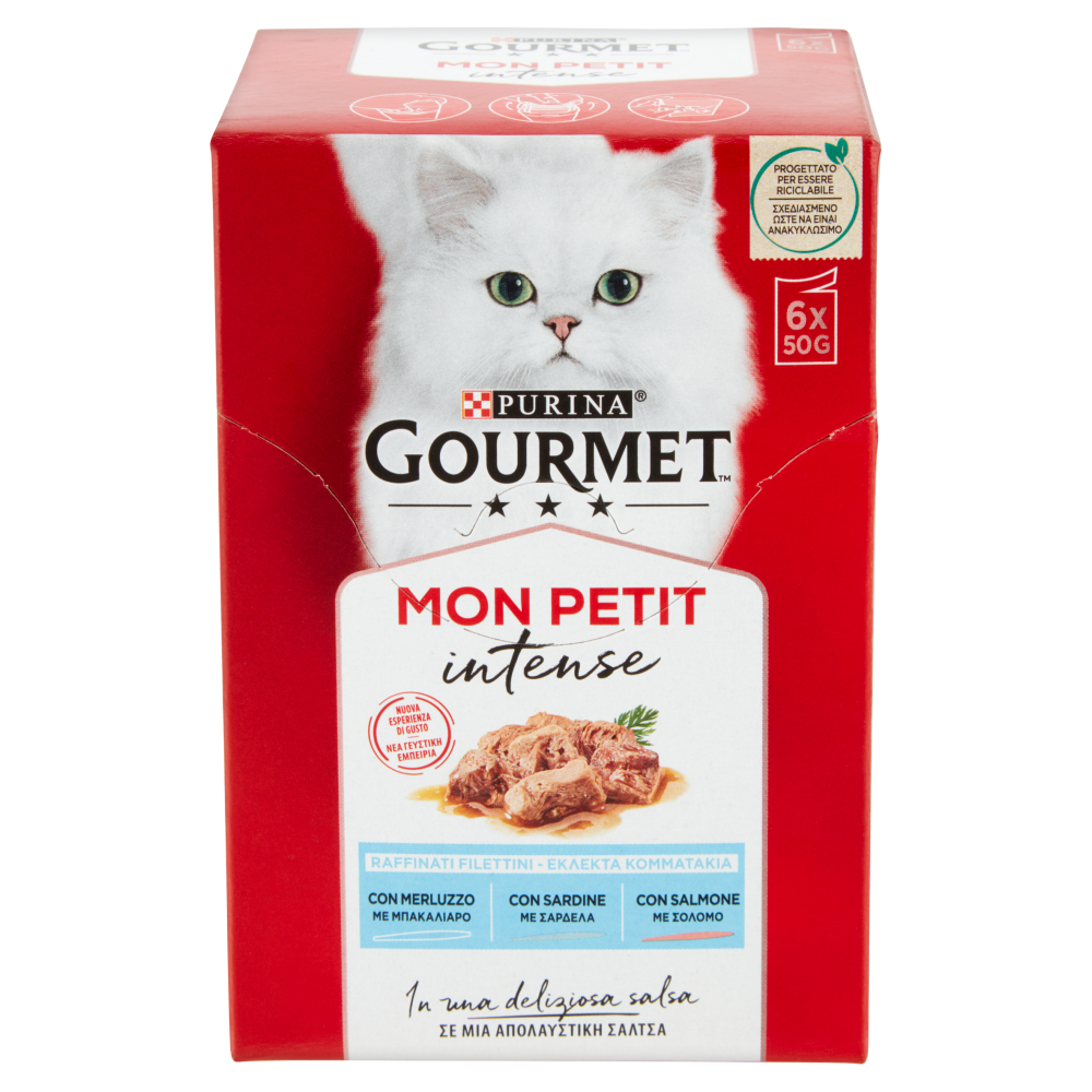 PURINA GOURMET Mon Petit Filettini Intense cotti in Salsa (Merluzzo / Salmone / Sardine) 6x50g