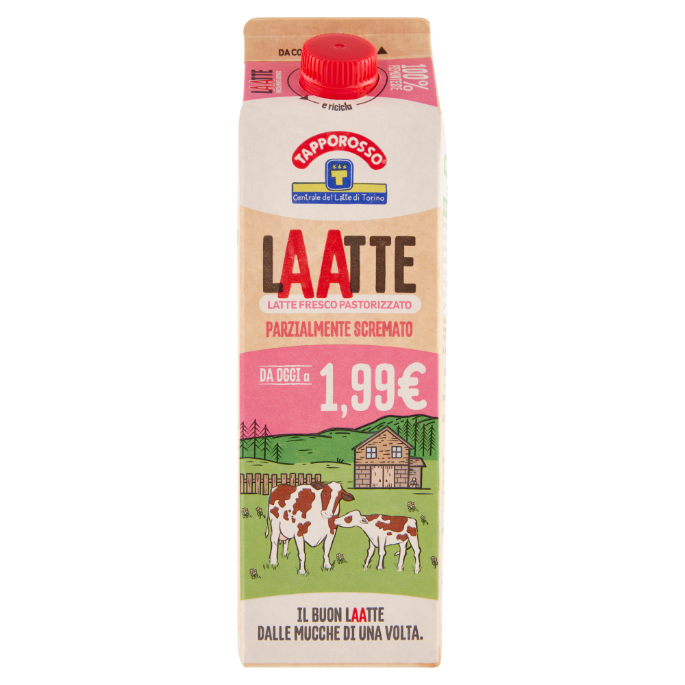 Centrale del Latte di Torino Tapporosso Laatte Latte Fresco Pastorizzato Parzialmente Scremato 1 l