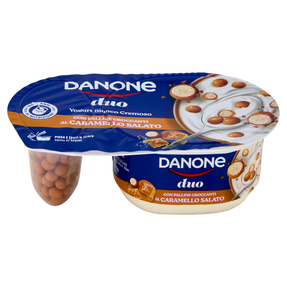 DANONE Duo, Yogurt Bianco Cremoso con Prelibate Sfere al Caramello Salato, 98g
