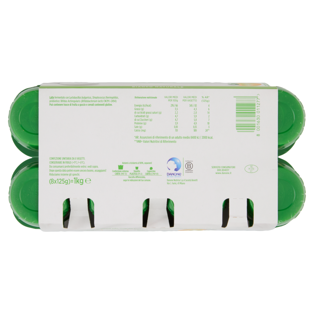 ACTIVIA Yogurt Bianco Naturale con Probiotico Bifidus, 8x125g