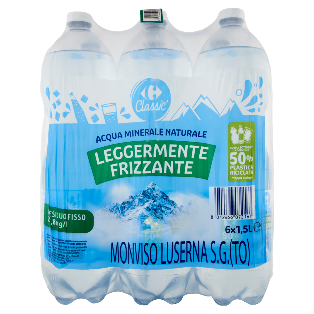 Carrefour Classic Leggermente Frizzante Acqua Minerale Naturale Monviso 6 x 1,5 L