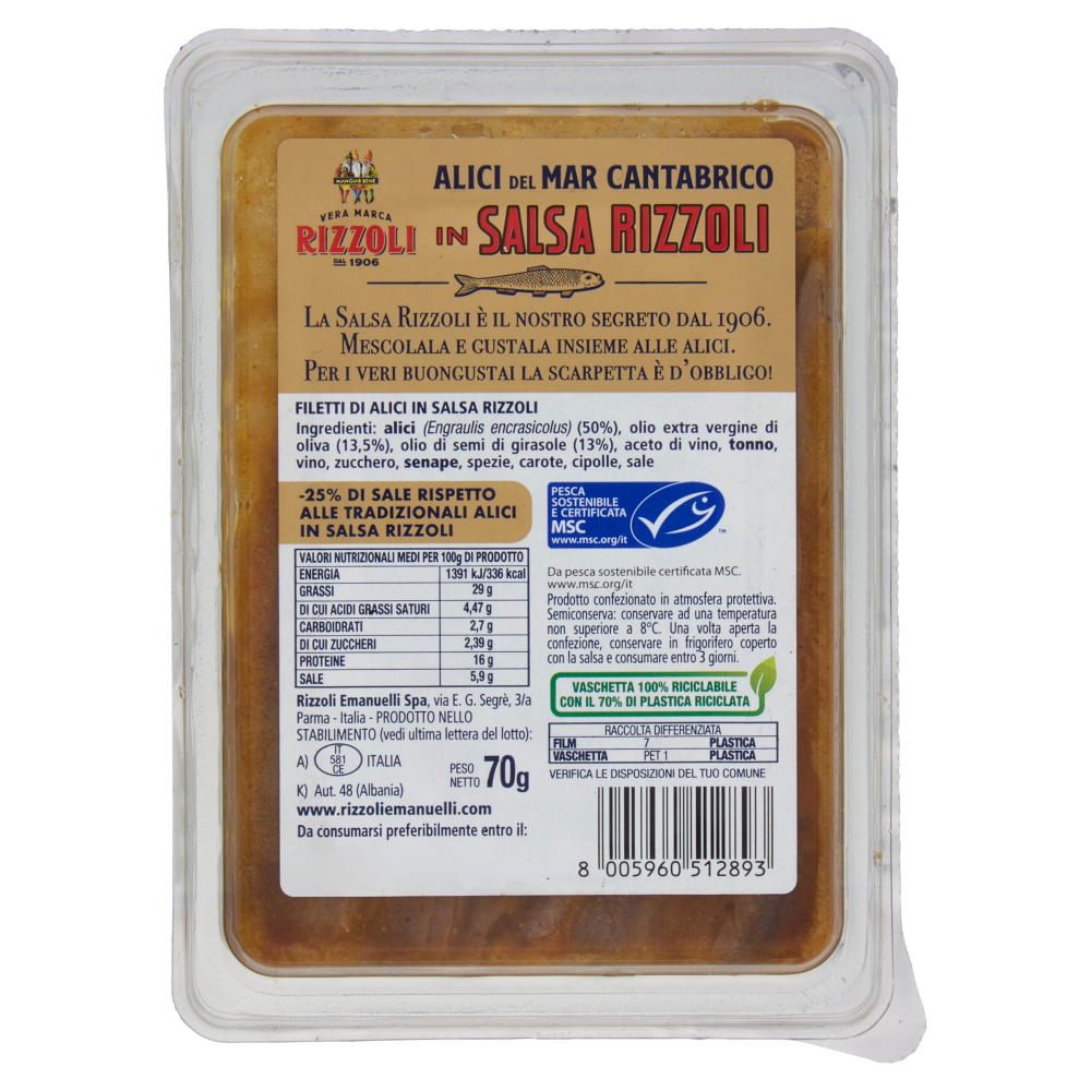 Rizzoli Alici del Mar Cantabrico in Salsa Rizzoli 70 g
