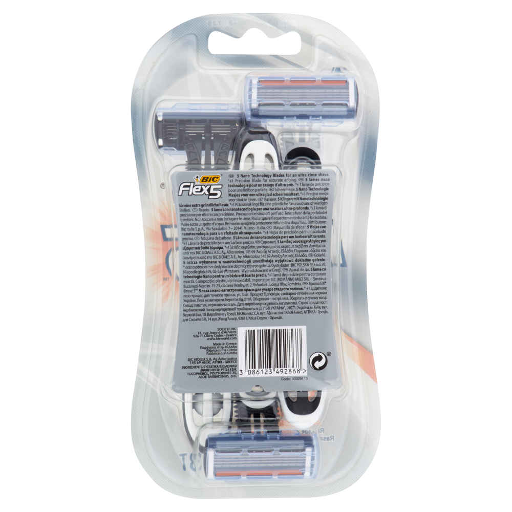 Bic Flex 5 Rasoi 5 Lame Usa e Getta da Uomo 3 pezzi