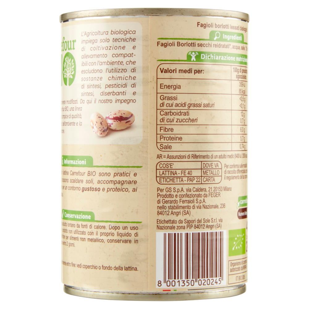 Carrefour Bio Fagioli Borlotti 400 g