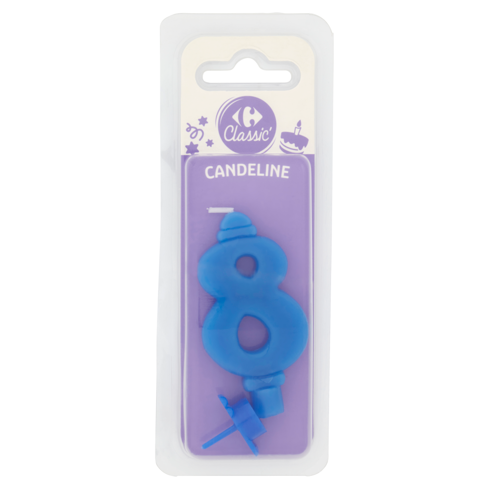 Carrefour Classic Candelina Numero 8 Azzurra con supporto