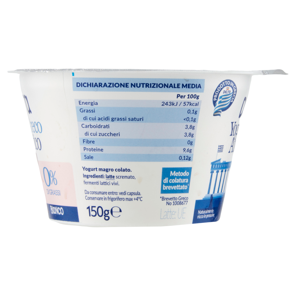 Delta Yogurt Greco Autentico 0% di Grassi Bianco 150 g
