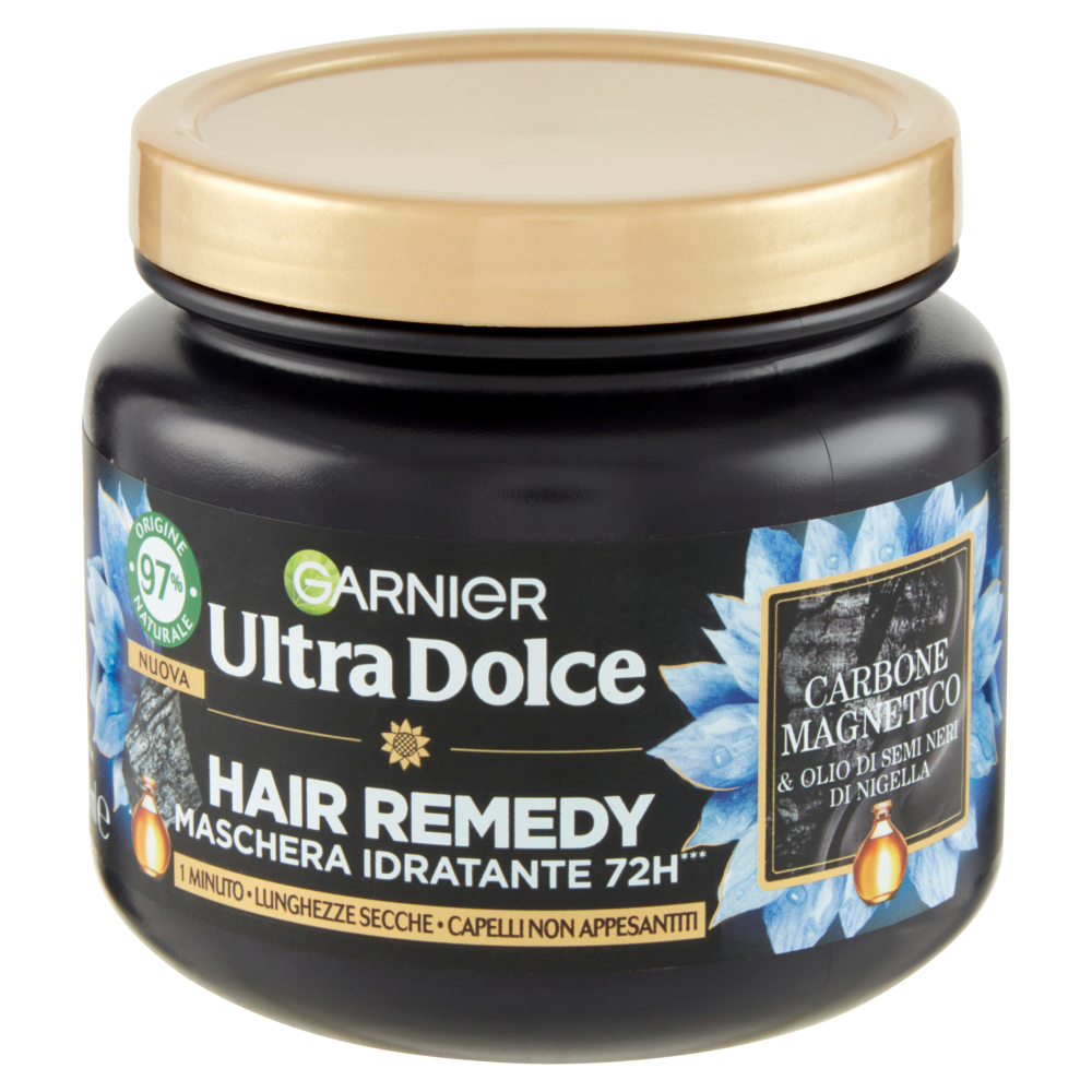 Garnier Ultra Dolce Hair Remedy Maschera per Capelli Idratante 72H Carbone Magnetico, 340 ml