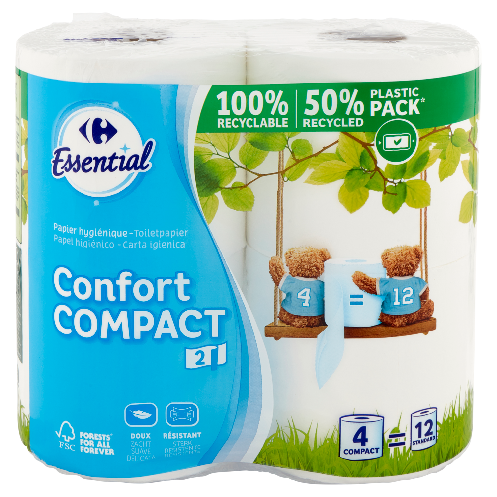 Carrefour Essential Carta igienica Confort Compact 2 Veli 4 pz