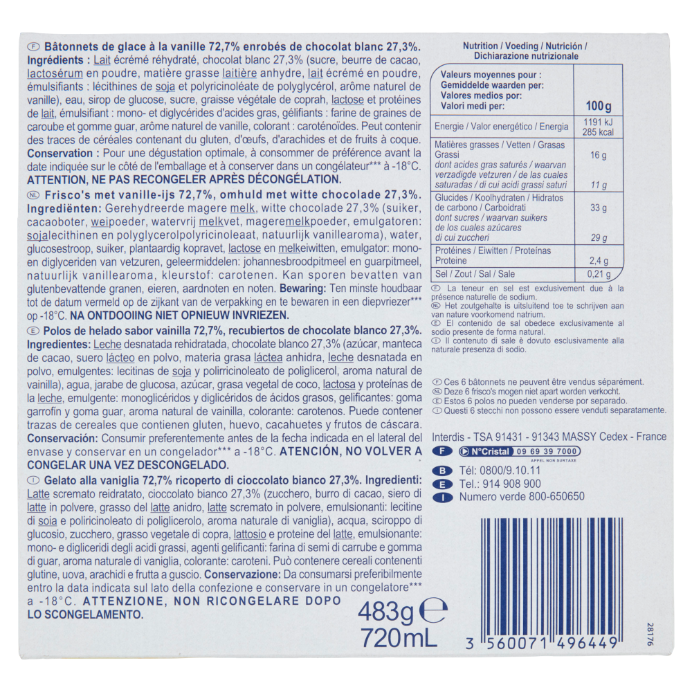 Simpl Maxi stecchi Cioccolato Bianco 6 Pezzi 483 g