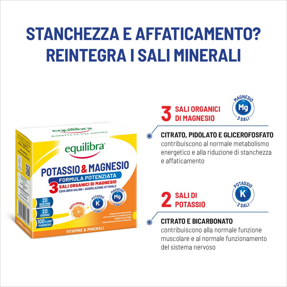 Equilibra Potassio e Magnesio 3 Formula Potenziata Bustine Monodose 20 x 5,2 g