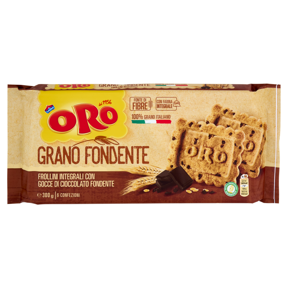 Oro Saiwa Grano Fondente - frollini integrali con gocce di cioccolato fondente - 300g