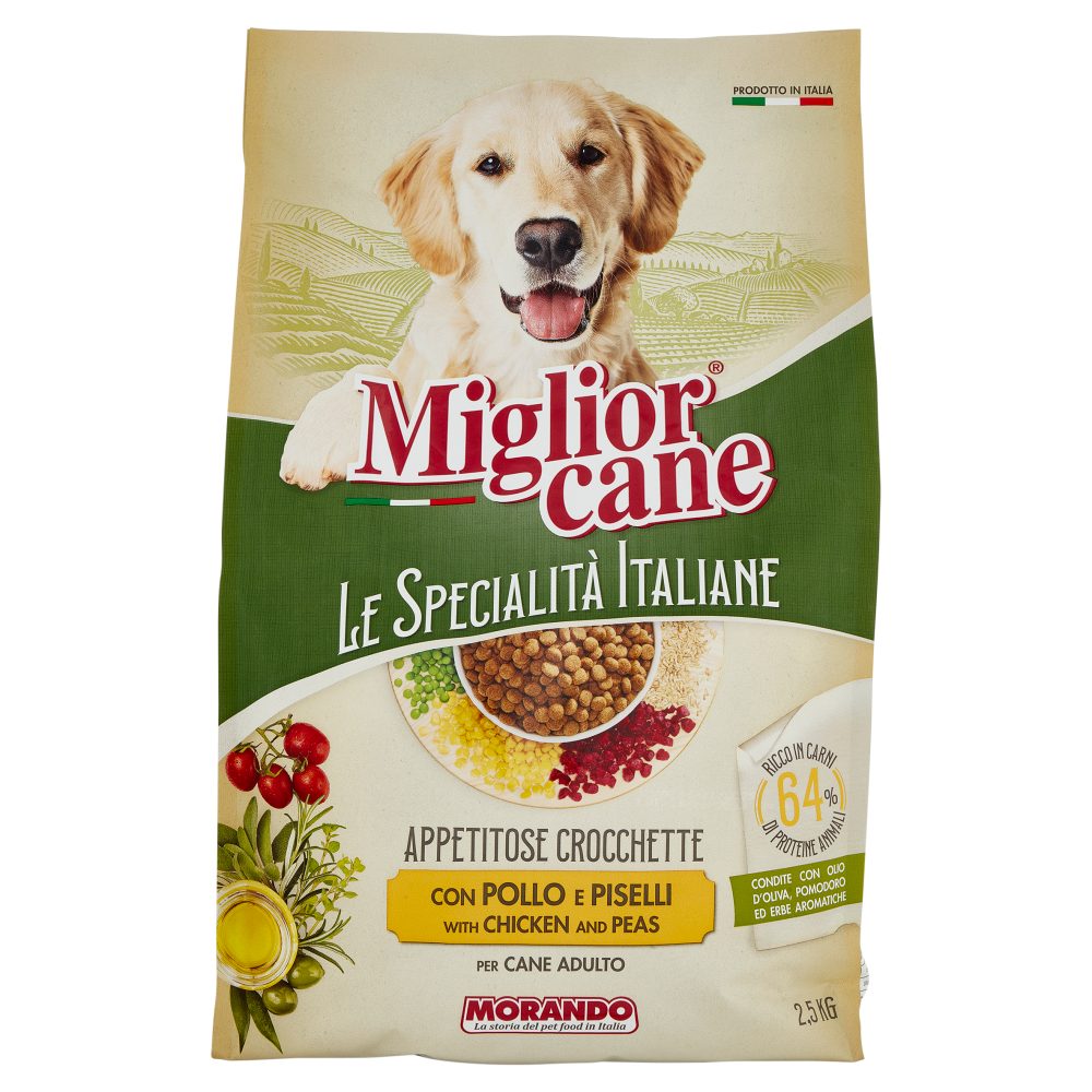 Migliorcane Le Specialit&agrave; Italiane Appetitose Crocchette con Pollo e Piselli per Cane Adulto 2,5 KG