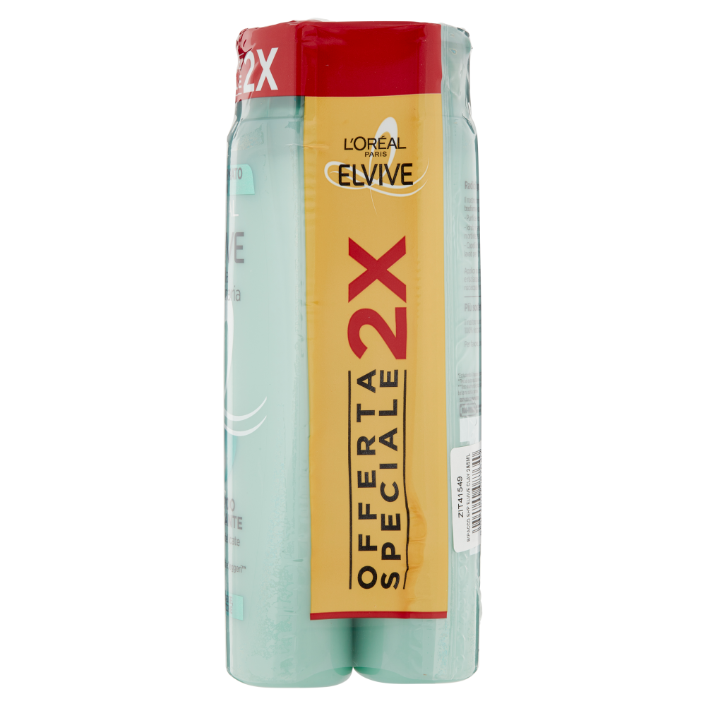 L'Or&eacute;al Paris Shampoo Elvive Argilla Straordinaria, Azione Purificante Districante, Confezione da 2