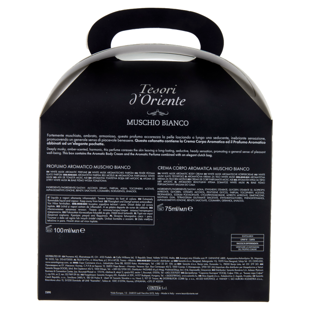 Tesori d'Oriente Muschio Bianco Crema Corpo Aromatica 75 ml + Profumo Aromatico 100 ml + Pochette