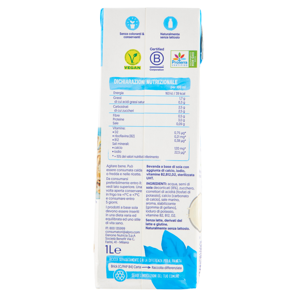 ALPRO Soia Classico, Bevanda alla Soia 100% vegetale con vitamine B2, B12 e D, 1 Litro