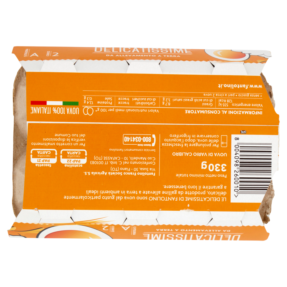 Fantolino Delicatissime 6 Uova Fresche da Allevamento a Terra 330 g