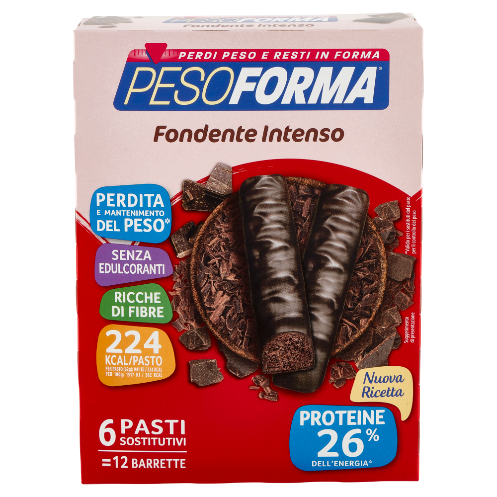 Pesoforma Fondente Intenso, sostitutivo del pasto ricco di fibre, 224 kcal per pasto, 12 x 31 g