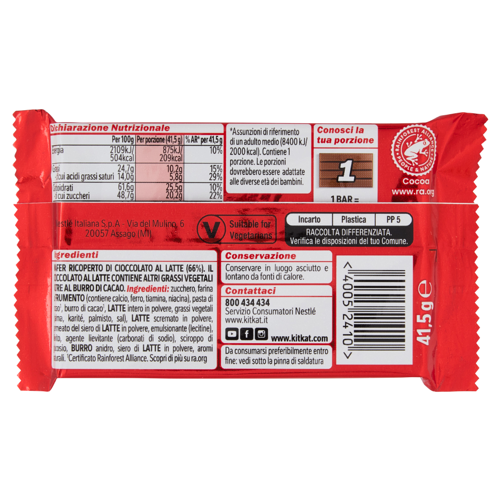 KITKAT Classic Wafer ricoperto di Cioccolato al Latte Snack 41,5g