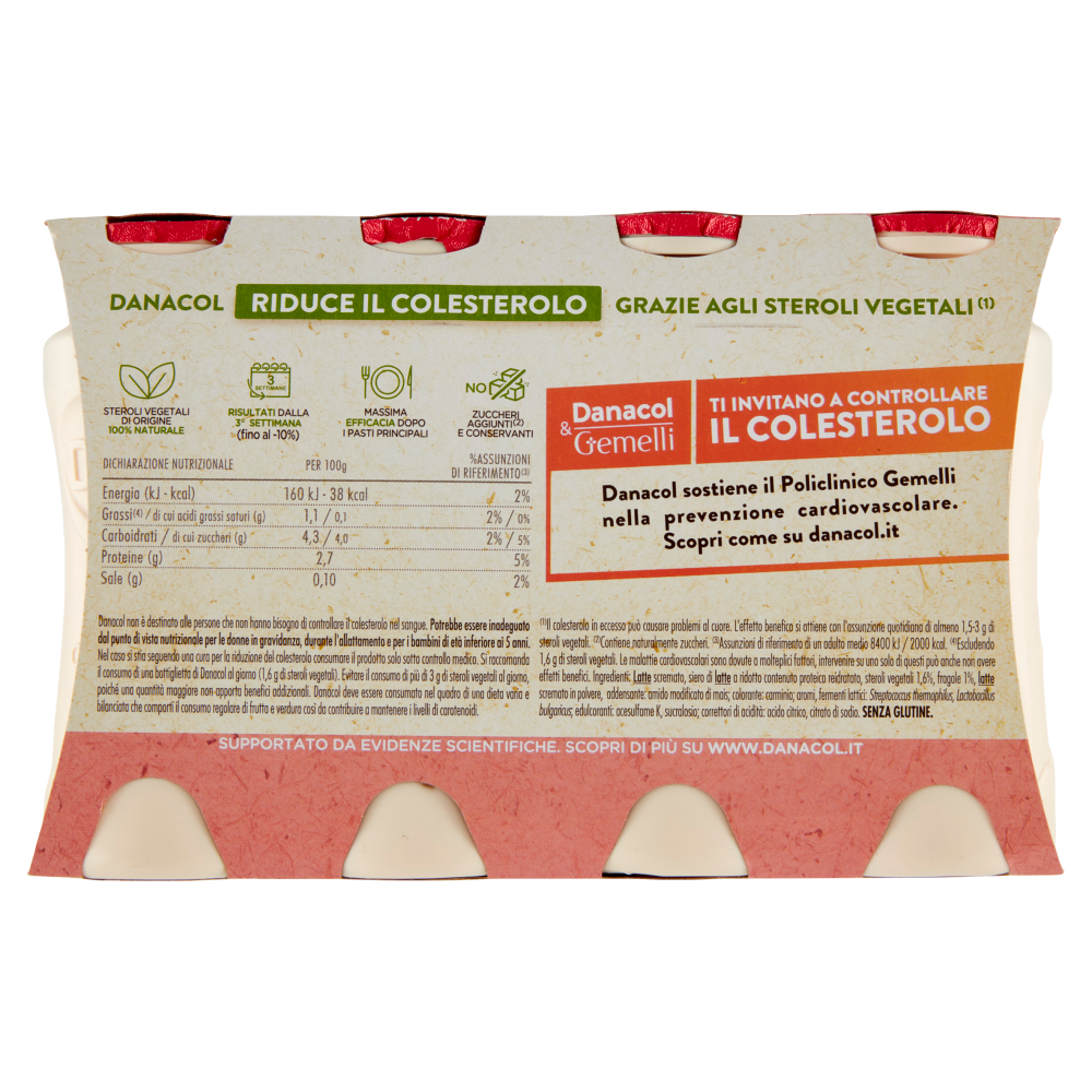 DANACOL Yogurt da bere, Riduce il Colesterolo grazie agli Steroli Vegetali, gusto Fragola, 8x100g