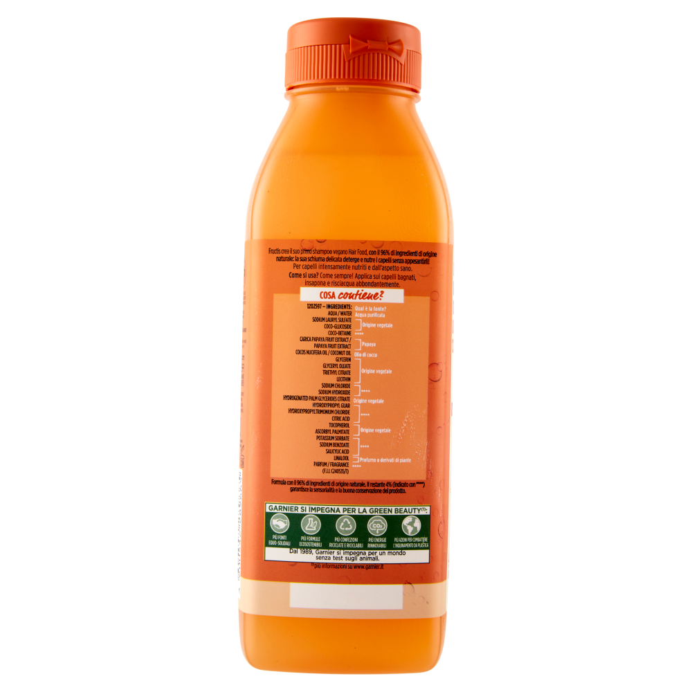 Garnier Fructis Hair Food, Shampoo riparatore alla papaya per capelli danneggiati, 350 ml