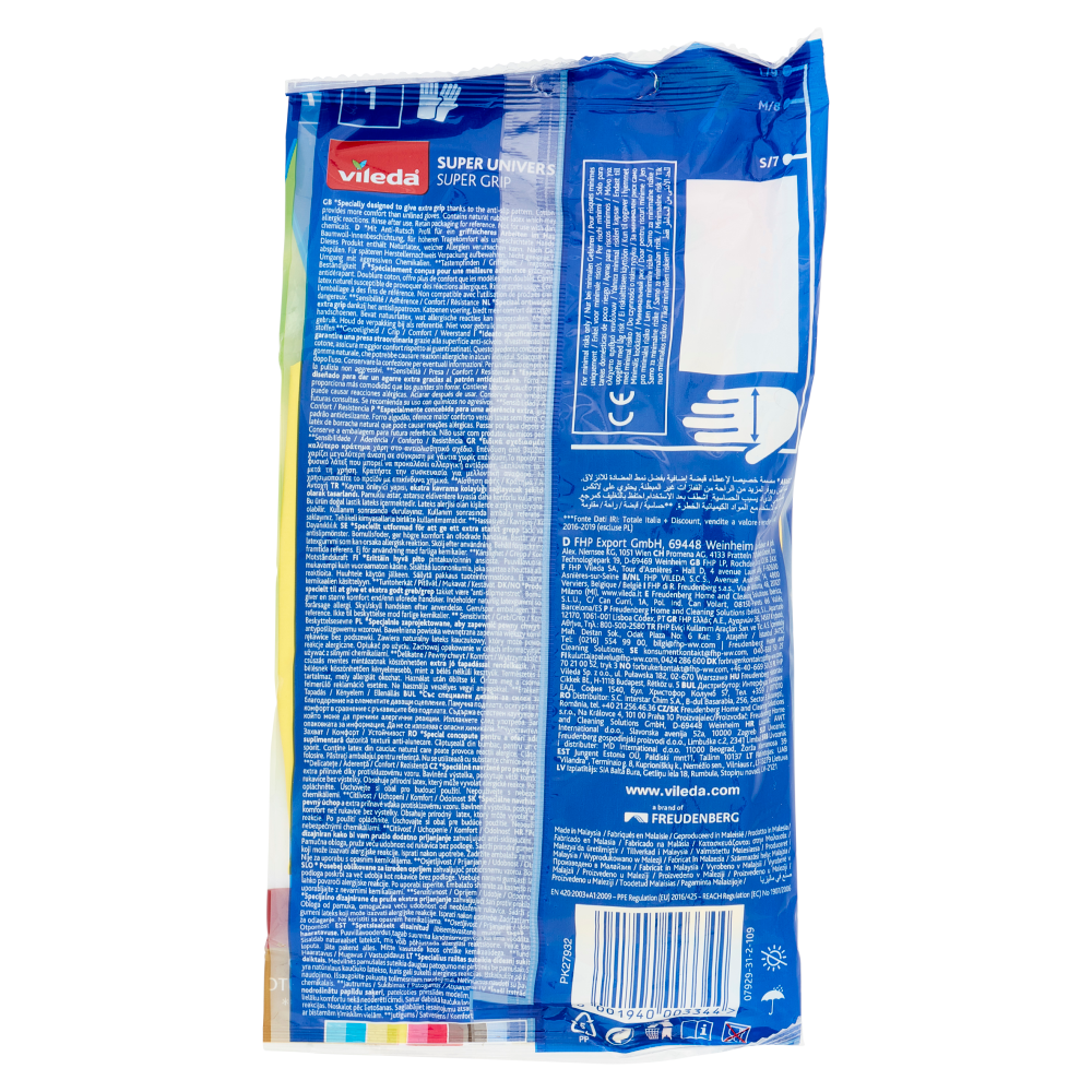 Vileda guanti casalinghi Super Universal in lattice, super grip antiscivolo, taglia S