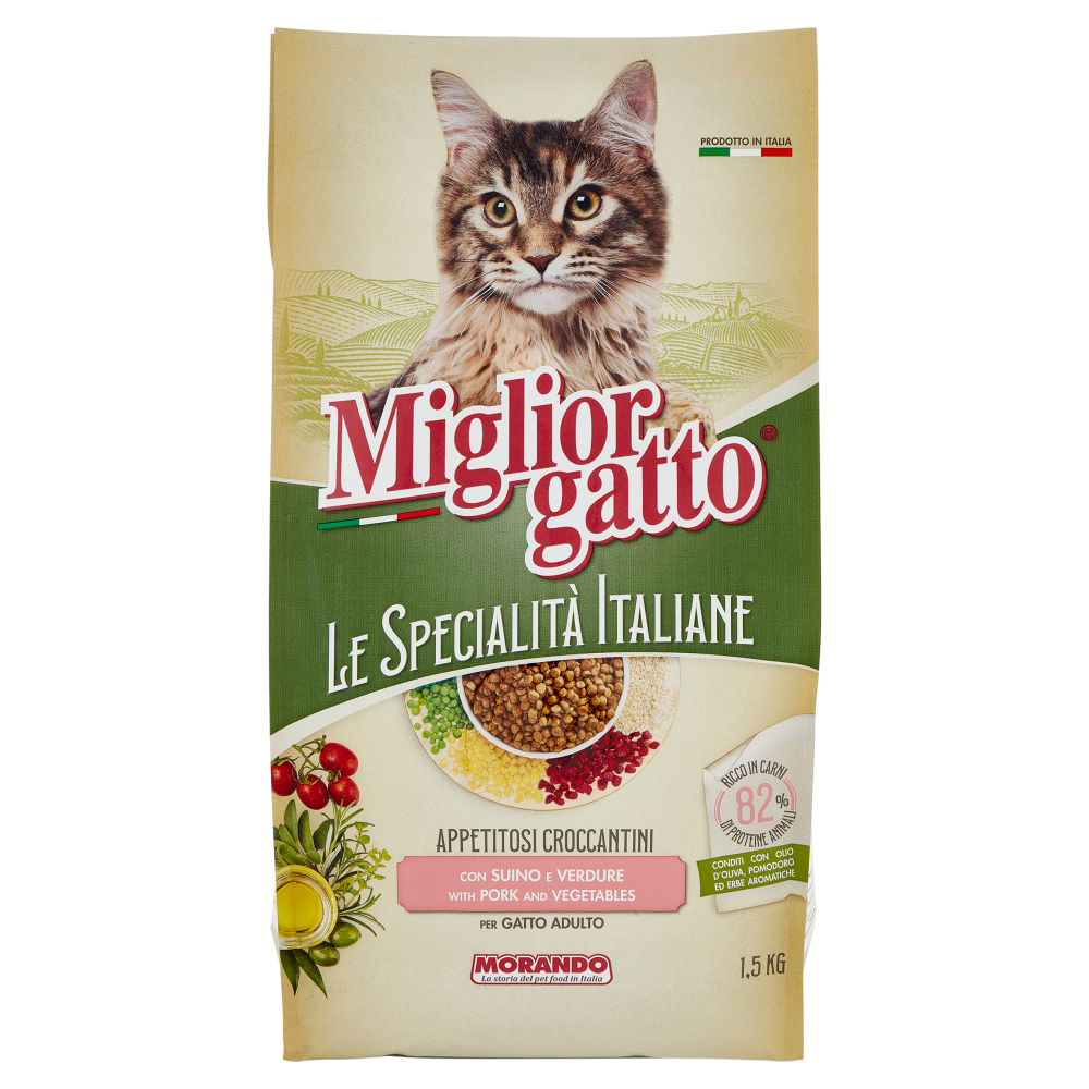 Migliorgatto Le Specialità Italiane Appetitosi Croccantini con Suino e Verdure Gatto Adulto 1,5 KG