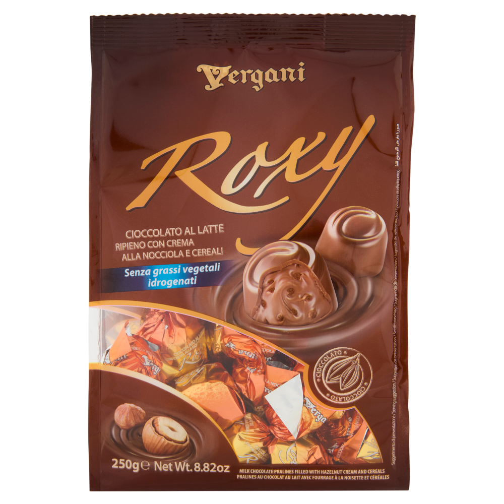 Vergani Roxy Cioccolato al Latte Ripieno con Crema alla Nocciola e Cereali 250 g