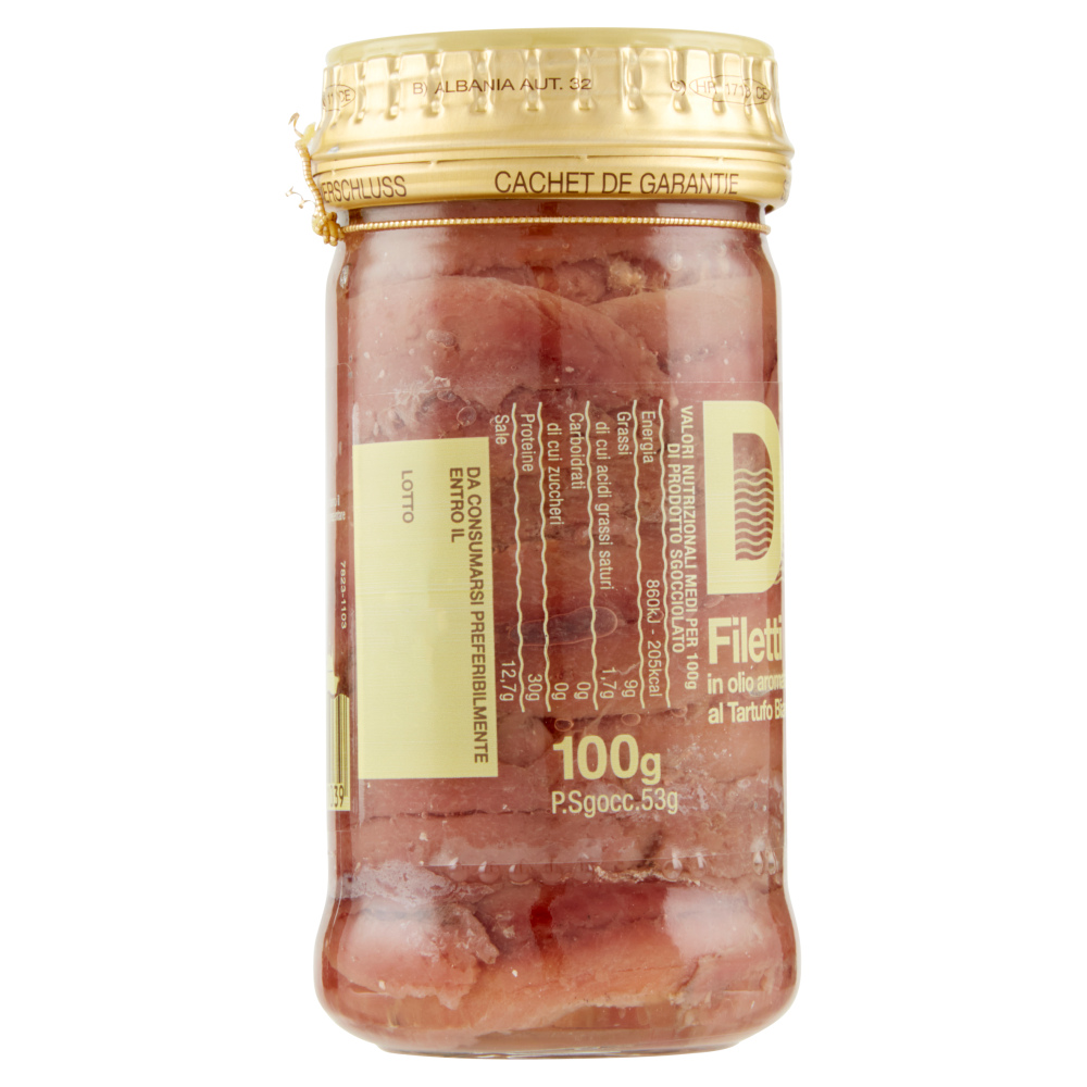 Delicius Filetti di Alici in olio aromatizzato al Tartufo Bianco 100 g
