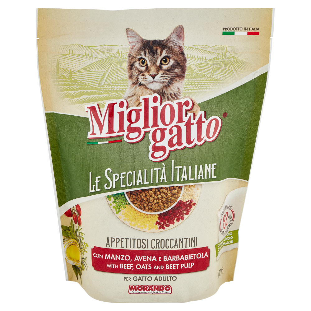 Migliorgatto Le Specialità Italiane Croccantini Manzo, Avena e Barbabietola per Gatto Adulto 400 G