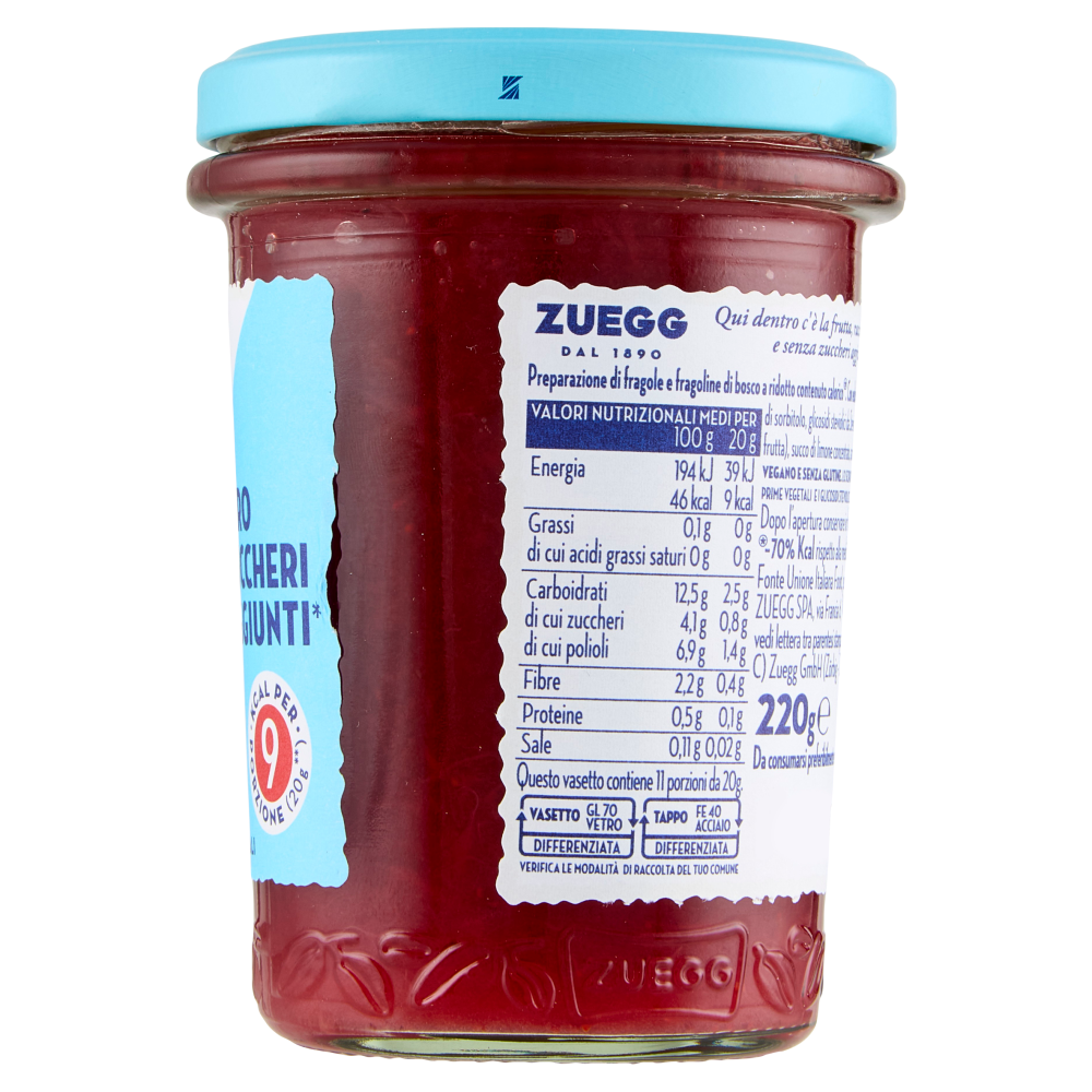 Zuegg Zero Zuccheri Aggiunti* Fragole e Fragoline di Bosco 220 g
