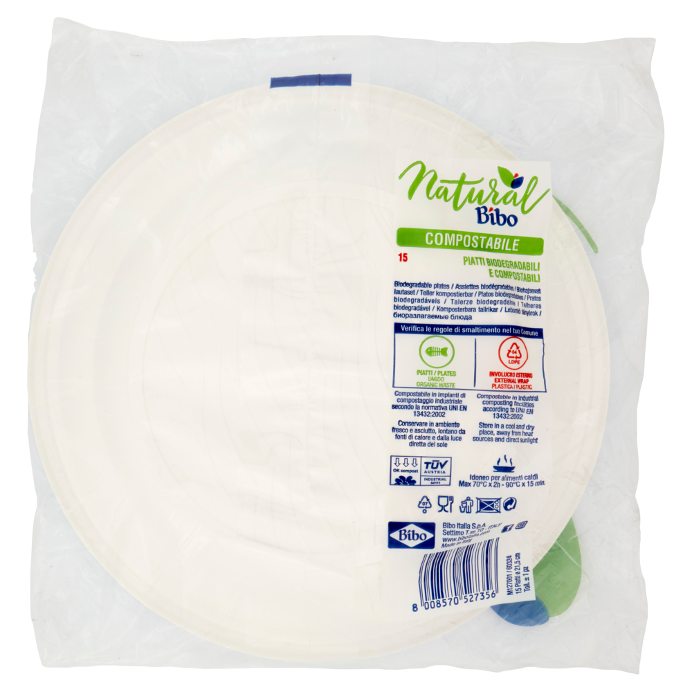 Natural Bibo piatti fondi Biodegradabili e compostabili 15 pz