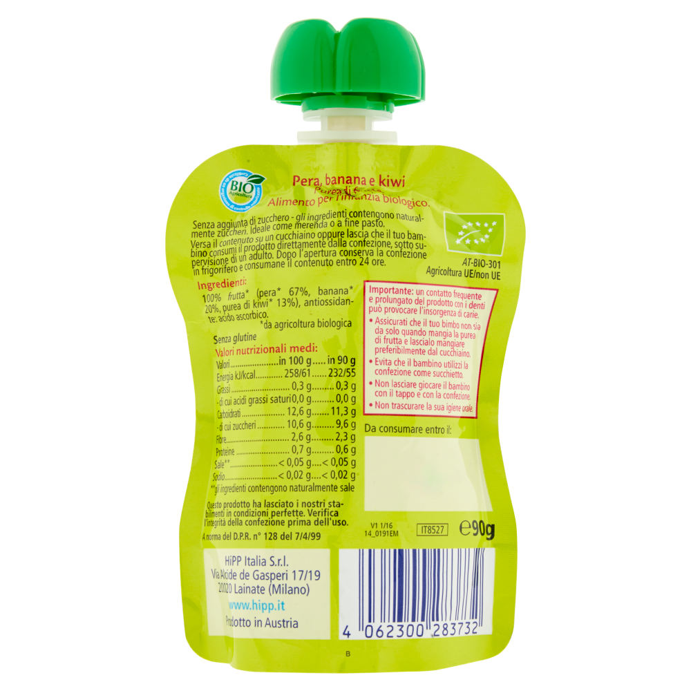 HiPP Biologico Frutta Frullata Pera, banana e kiwi 90 g
