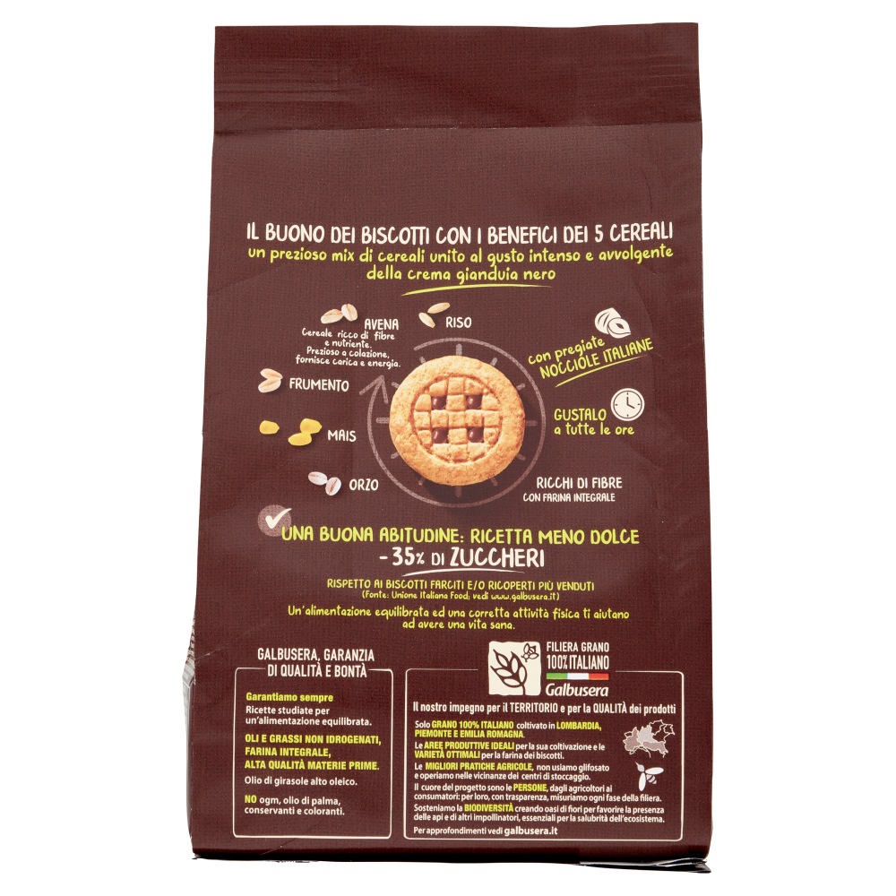 Galbusera Cereali G Integrali Farciti con Crema Gianduia Nero 250 g