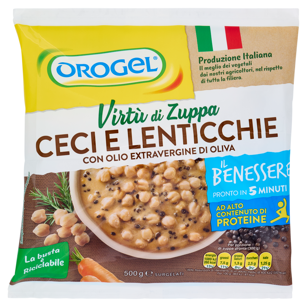 Orogel Il Benessere Virt&ugrave; di Zuppa Ceci e Lenticchie con Olio Extravergine 500 g
