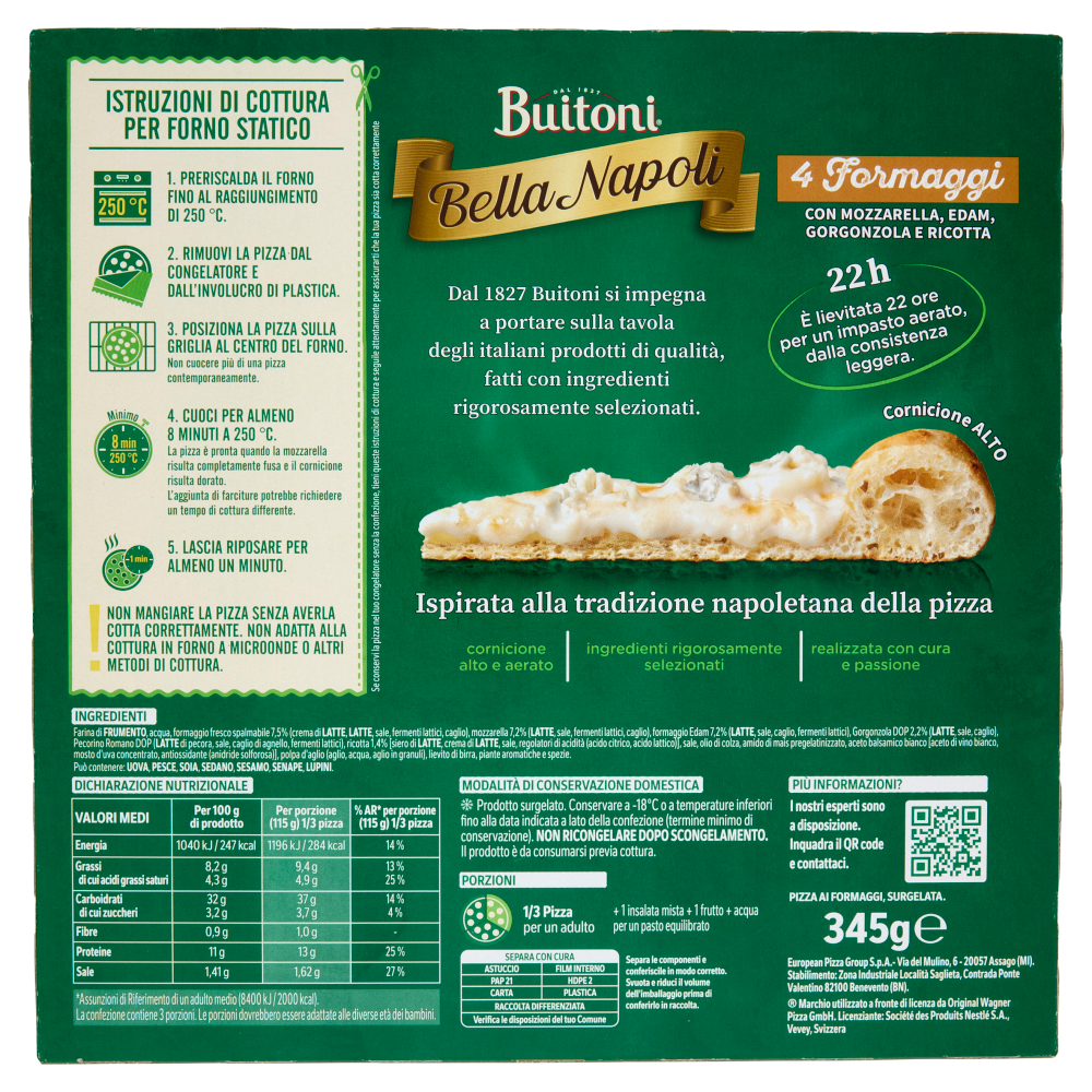 Buitoni Bella Napoli 4 Formaggi Pizza surgelata 345 g