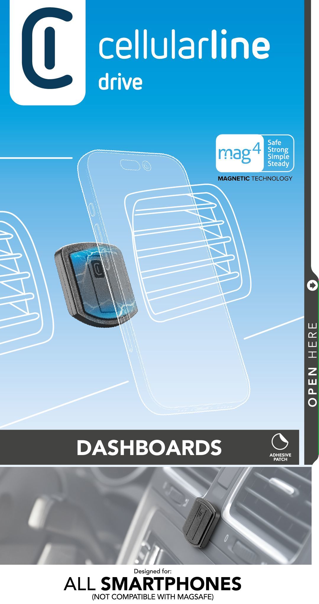 Cellularline Touch Fix - Universal Supporto smartphone da auto magnetico con fissaggio adesivo