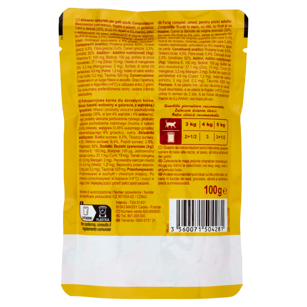 Carrefour Companino Vitalive Original with Beef Gelatina con manzo, fegato e piselli 100 g