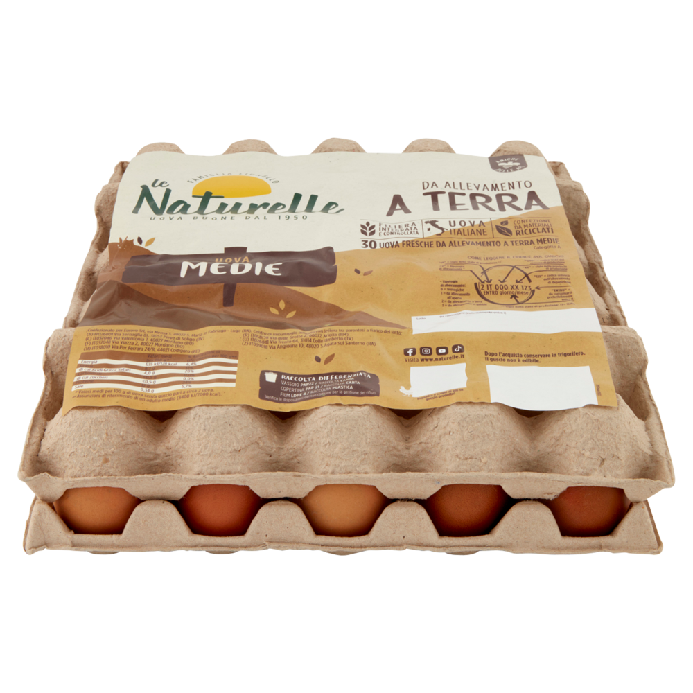 le Naturelle 30 Uova Fresche da Allevamento a Terra Medie