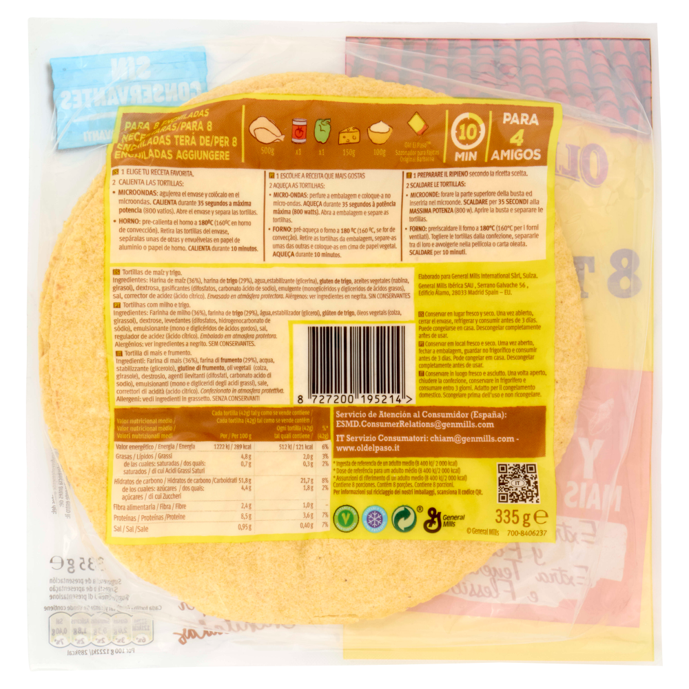 Old El Paso 8 Tortillas Mais e Frumento 335 g