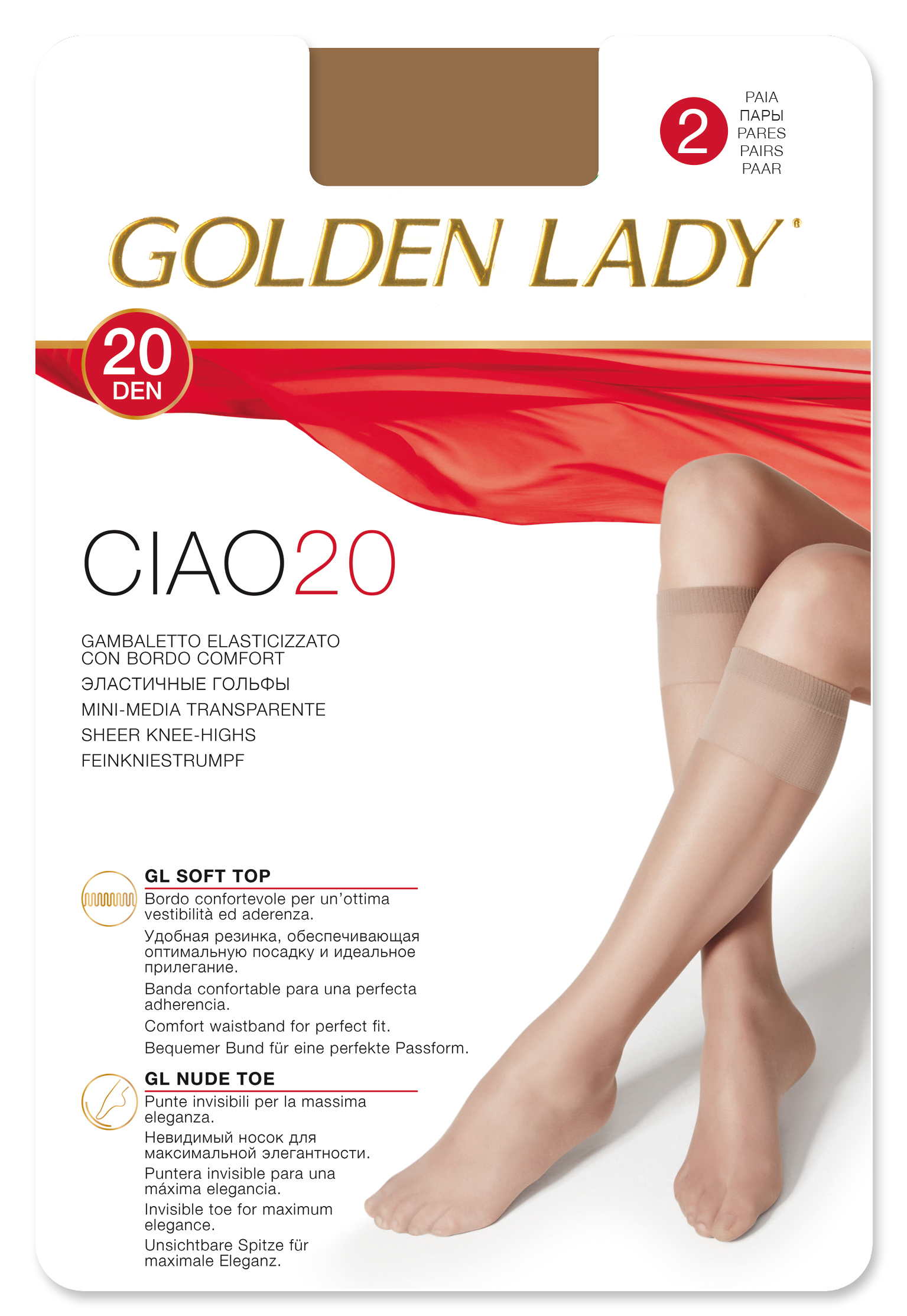 Golden Lady Gambaletto elasticcizzato 20 Den daino 2 paia