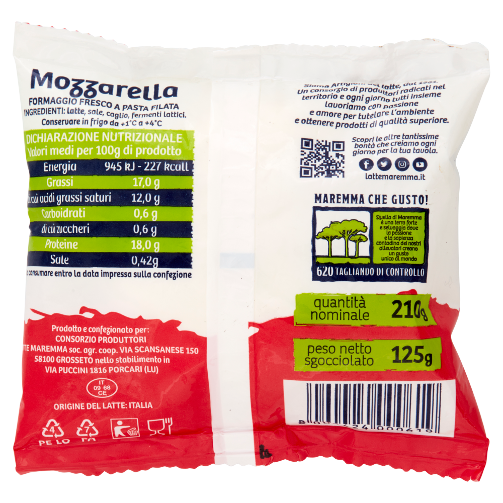 Latte Maremma 100% Solo Latte di Maremma Mozzarella 125 g