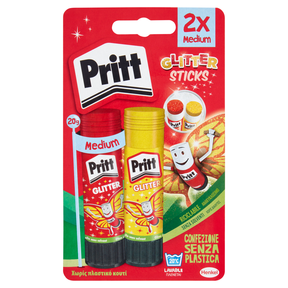 PRITT colla Stick Medium Glitter Rosso, Giallo 2 x 20 g