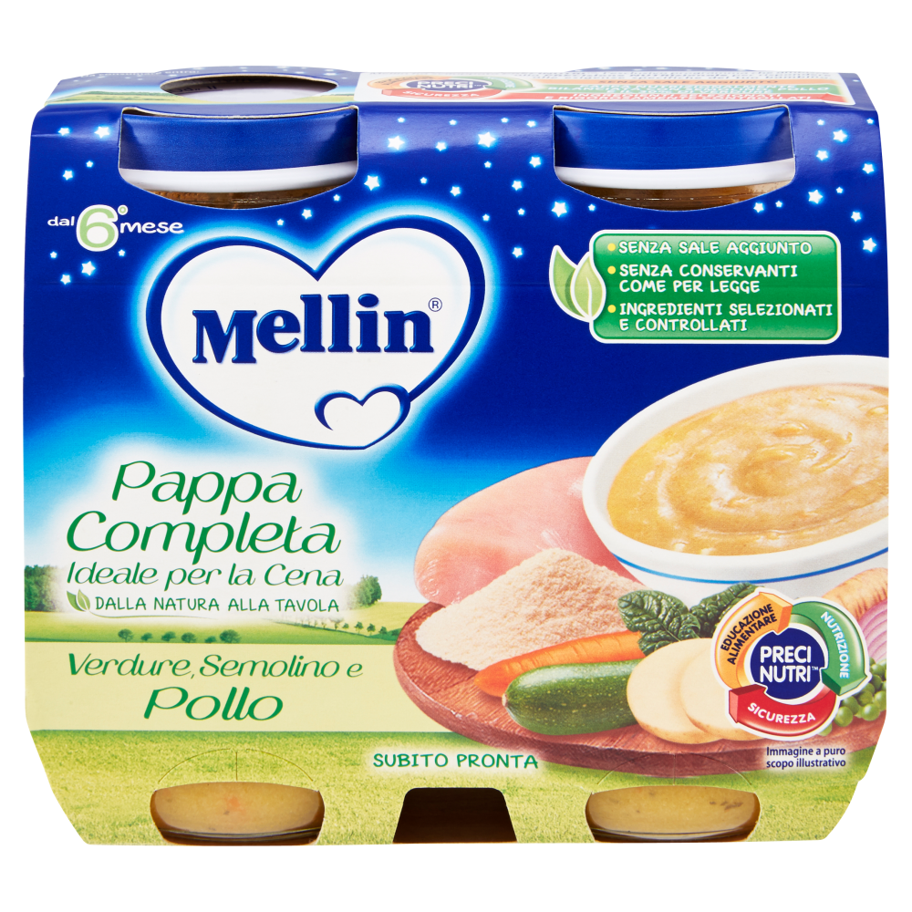 Mellin Pappa Completa Verdure, Semolino e Pollo 2 x 200 g