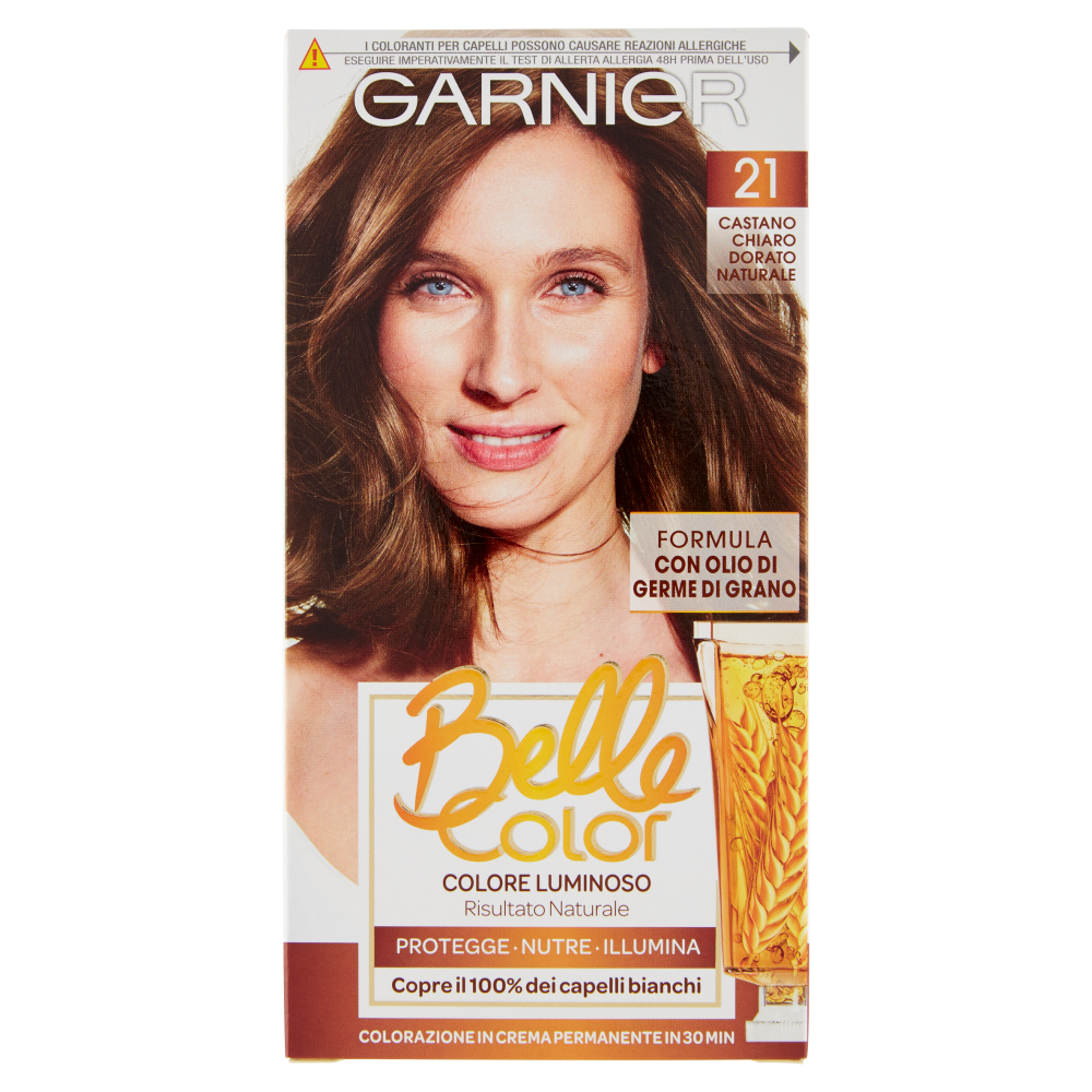 Garnier Belle Color Colore Luminoso, Tinta per Capelli Bianchi 21 Castano Chiaro Dorato Naturale
