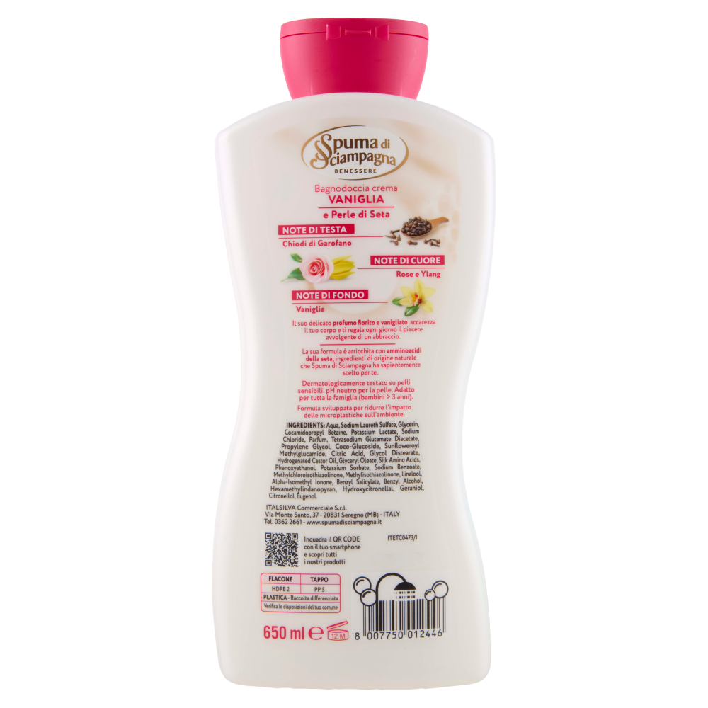Spuma di Sciampagna Benessere Vaniglia e Perle di Seta Bagnodoccia crema Setificante 650 ml
