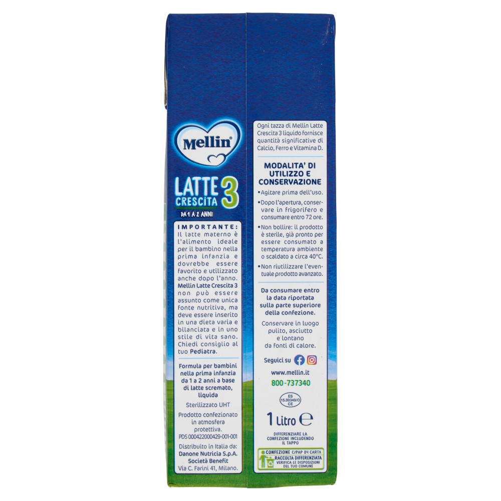 MELLIN 3 - Latte di Crescita Liquido, dal 12° mese compiuto al 24°, Fonte di Ferro, 1L