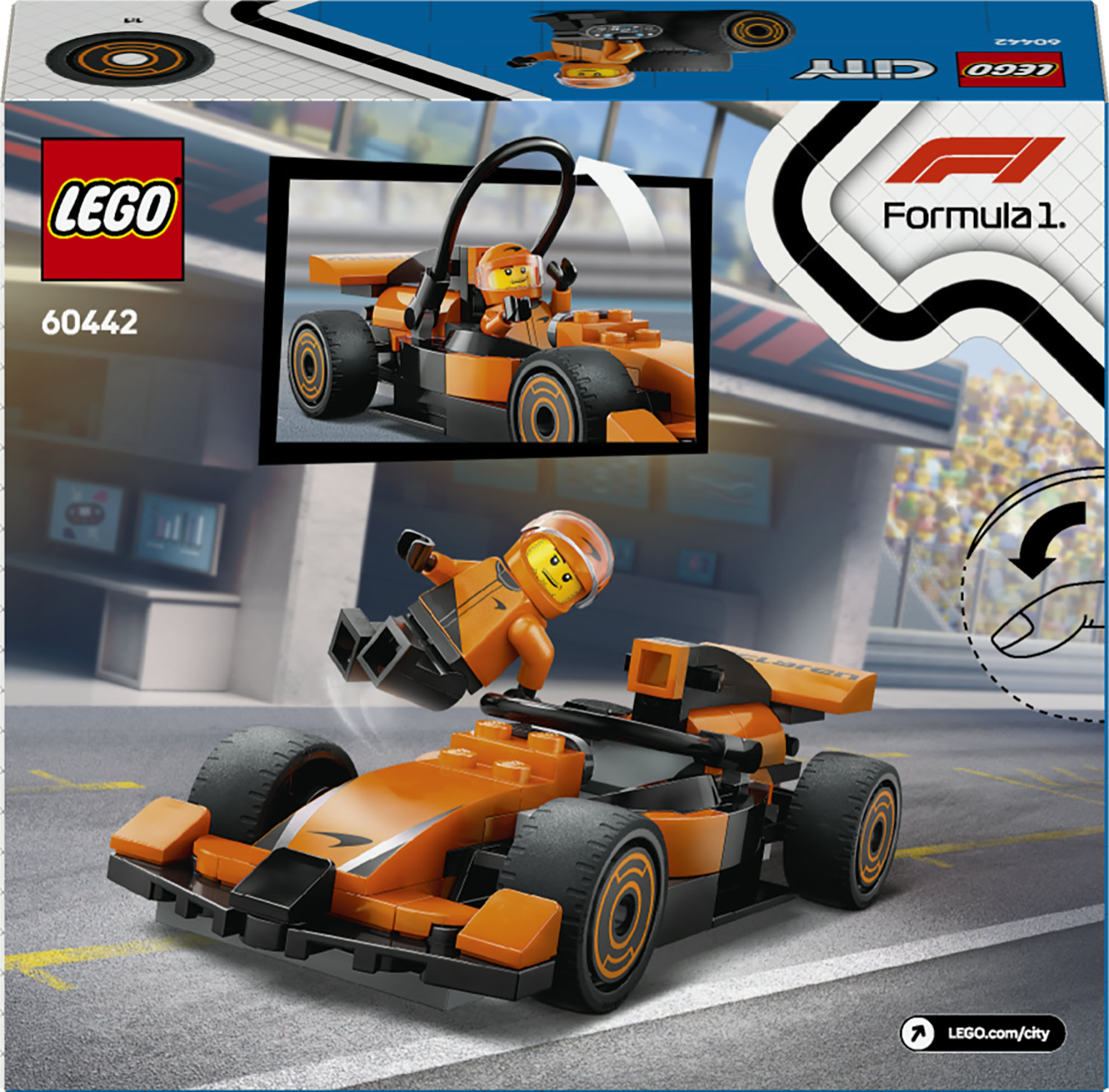 LEGO City 60442 Pilota e Monoposto McLaren F1, Modello di Macchina Giocattolo da Formula 1, Regalo Bambini 6+ Fan delle Auto