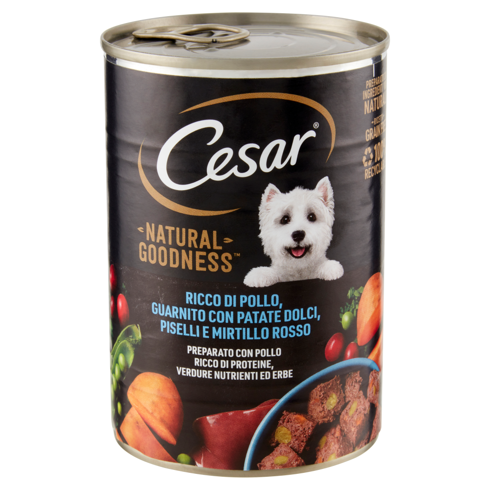 Cesar Natural Goodness Cibo Umido Cane con Pollo, con Patate Dolci, Piselli e Mirtillo Rosso 400 g